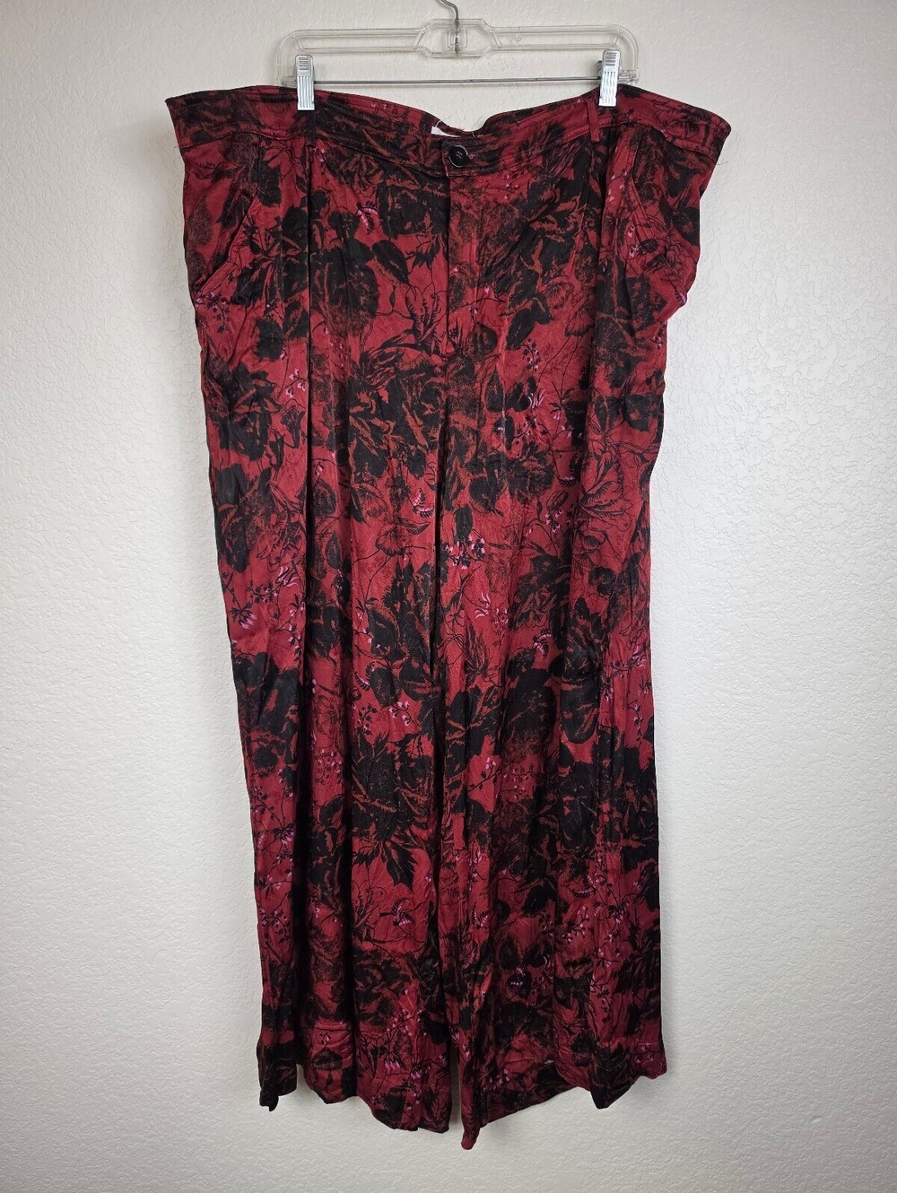 Anthropologie Red Floral Wide Leg Pants Whimsigoth 26W